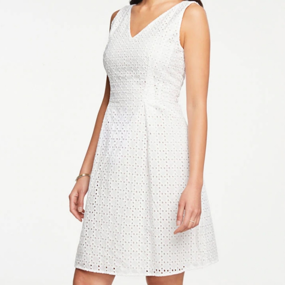 NEW Ann Taylor Factory Eyelet V-neck Flare Cotton White Dress